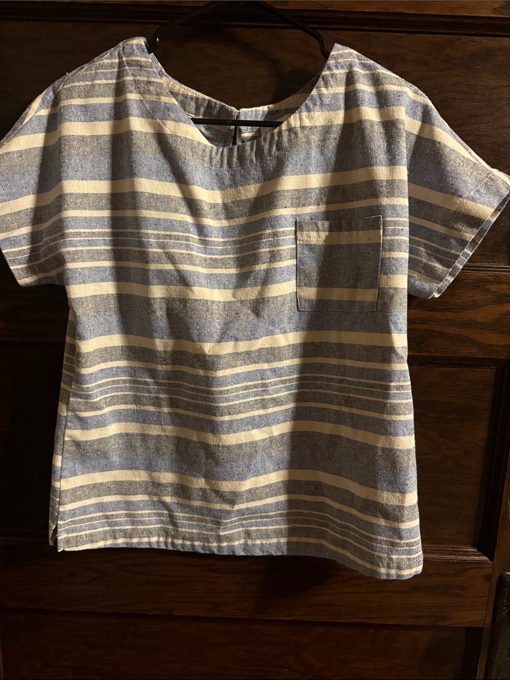 Linen Lux Striped Short-Sleeve Blouse - Blue & Cream